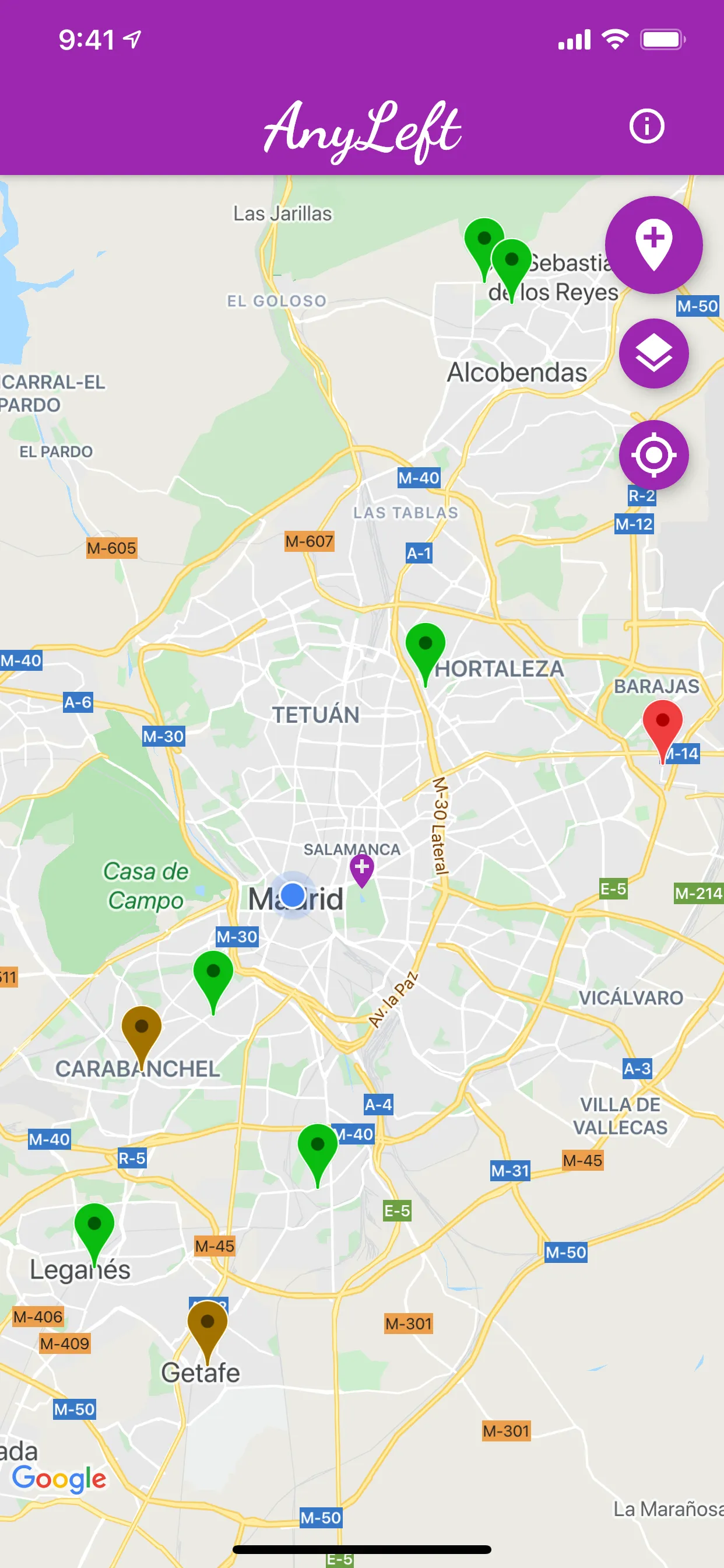AnyLeft app home screen showing nearby food and item donations on map