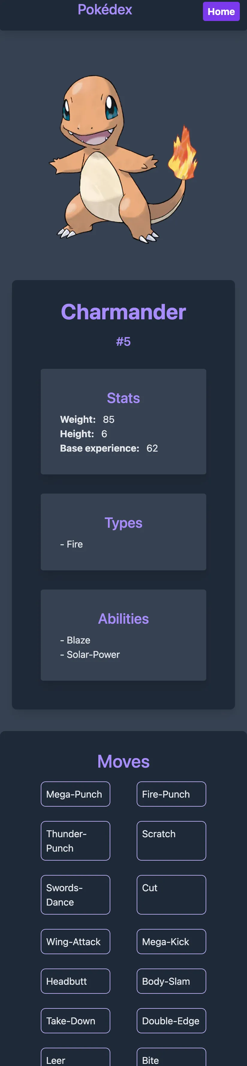 Pokedex SSG app mobile responsive view with Pokemon cards and dark mode